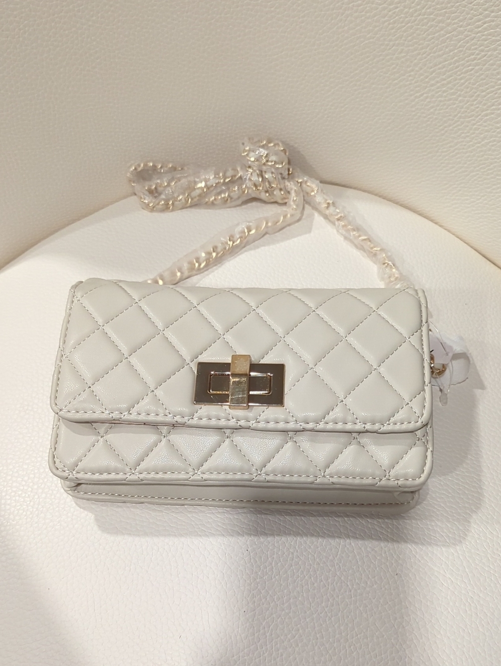Aldo White Quilted Mini Chain Shoulder Bag with Gold Hardware